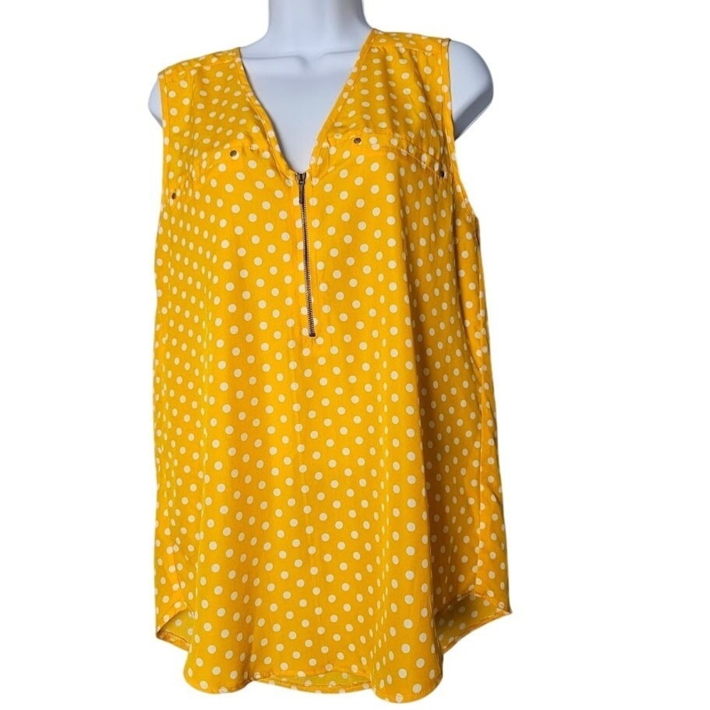 NWT 1X Yellow Polka Dot Top Sleeveless Flowy Tank Blouse Retro‎ Flowy Mileage